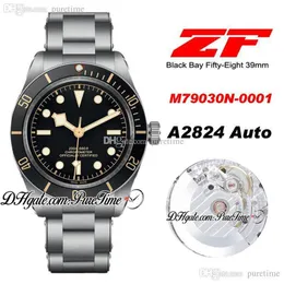 ZF Fifty Osiem 39 mm A2824 Automatyczne męskie zegarek Czerwony Trójkąt Czarna tarcza Złote Białe Markery Bransoletki ze stali nierdzewnej Edycja PU280E