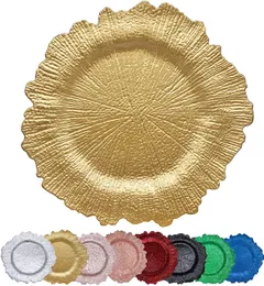 13 inch Gold Charger Plates,Round Plastic Reef Plate Chargers for Dinner Plates,Wedding,Party Elegant Decoration