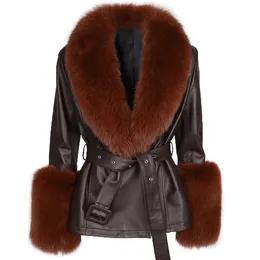 여성 가죽 가짜 nulecable fur collar cuffs 정품 재킷 여자 가을 스트리트웨어 230822