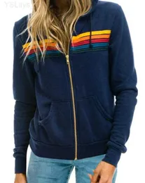 Kvinnors hoodies tröjor kvinnor mode hoodie överdimensionerad regnbåge rand långärmad tröja blixtlås med fickpockjacka våren casual v l230823