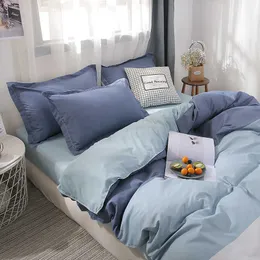 Conjuntos de cama Azul Branco Listrado Conjunto de cama Simples Reativo Impresso Cama de tamanho duplo com capa de edredão único caso de folha plana