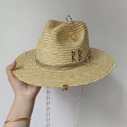 Berets Punk Chain Straw Hat Pearl DIY Jazz cap Sun Korean Letter Beach Men's and Women's Candy Color 230822