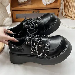 Klänningskor Platform Lolita Mary Jane's School Uniform JK Student Shoe Girl Round Toe Vintage Chain 230823