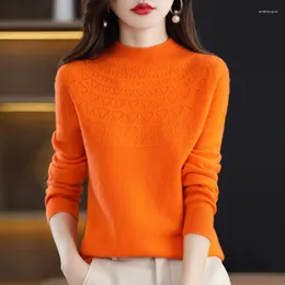 سترات الصوفية للسيدات من الصوف سترة نساء قم بتجميع Femme Automne Hiver 2023 Mock Neck Hollow Out Pullover Female Enda Onted Onrated Onticing