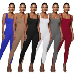 Women Jumpsuits Designer 2023 Solid Color Sleeveless Vest Threaded Square Neck Open Back Buttocks Slim Fitting Rompers 6 Colours