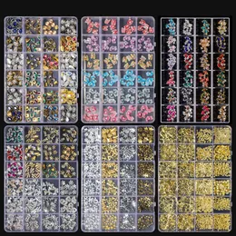 Nagelkunst Dekorationen Chunshu 24 Gitternägelkunst Dekorationen gemischt Retro Gold Silber Edelstein Metall Zirkon 3d Nagel Charms Luxus Planet Diamond Maniküre 230822