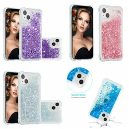 Custodie tpu morbido liquido resistente agli shock per iPhone 15 Plus 14 Pro Max 13 12 13 Mini iPhone15 11 XR XS 8 7 6 5 Quicksansand Bling Bling Bling Sparkle Floating Back Cover Girls Skins