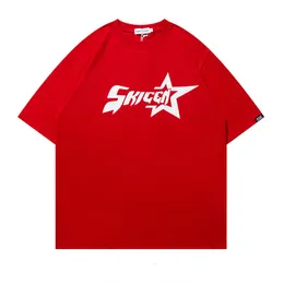 女性用Tシャツ1988 Streetwear American Alphabet Star Print TシャツHarajuku Vintage Red Men's Women's Y2Kカジュアルトップ