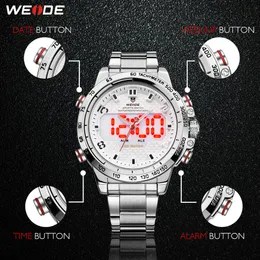 CWP 2021 Weide Watch Man Sport Back Light LEDディスプレイアナログアラームオートデート軍隊ステンレススチールストラップクォーツRelogio MA216F