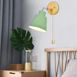 Wall Lamp Nordic Indoor Lamps DIY E27 Wooden 6 Colors Zip Switch 350° Lights For Home Bedroom Living Room Aisle Sconce Blub Dec