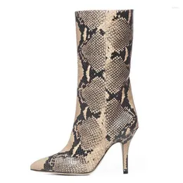 Vinterstövlar Style Multi-Color Autumn Snake Pattern Middle High Heels European American Big Size42 43 Women Short 3476