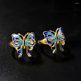 Cluster Rings Cloisonne Filigree Enamel Jewelry Sukhai Handmade S925 Silver Butterfly Ring Bluing Process