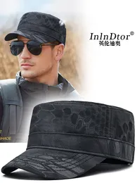 Berets Inlndtor Flat Top Python Print Hut Herren Frühling und Sommer schnell trockener Kletterkappe Outdoor Überleben Sonnenschutzarmee 230822