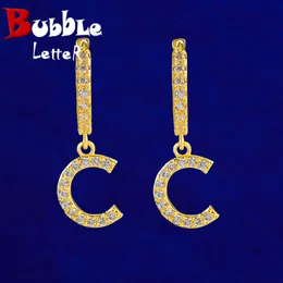 Charm Bubble Letter Iced Custom Tennis Initial Drop Earring Real Gold Plated Women Hip Hop Jewelry 230822