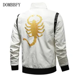 Męski Trench Coats Motorcycle Hethort Kurtka Sprężyna Autumn Hafted Scorpion Bomber Jackets Płaszcze Mężczyzna stojak kołnierz pu kurtka 230822