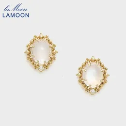 Ear Cuff LAMOON Elegant Natrual Moonstone Earrings For Women Gemstone Stud Earring 925 Sterling Silver Gold Plated Fine Jewelry Gift 230822