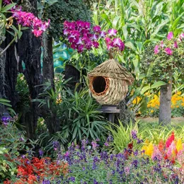 Garden Decorations Bird House HandWoven Roosting Nest Hummingbird Natural Grass Material Hut For Outside 230822