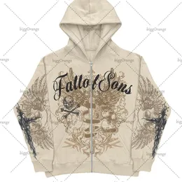 Herren Hoodies Sweatshirts Retro American Fashion Medieval Print Zip Hoodie Frauen lässig losen warm