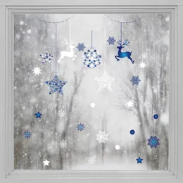 Window Stickers Kizcozy White and Blue Christmas Snowflakes Elk Stars Ball Double Sided Film For Home Garden Decorative Glass Sticker