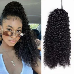 Syntetyczne peruki Aliballad Kinky Curly Curly Ponytail Human Hair Brazylian Afro Clip In for Black Women Remy 150G Combs x0823