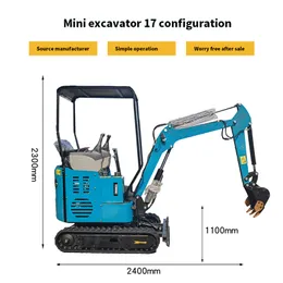 Mini escavadeira Mini escavadeira configuração 17 Tipo 17 com cabine + esteiras de aço