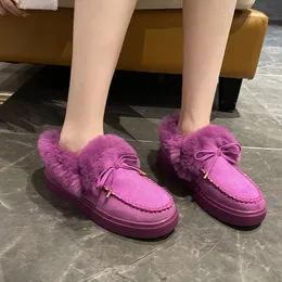 Botas Furry Snow Women Women Plataformas Casual Slipon Shoes Flat Sapates Plus Size e Baixo Preço Purple 230823
