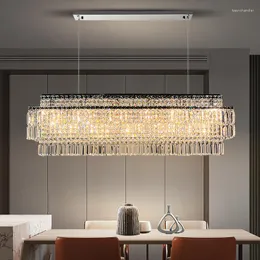 Żyrandole prostokąt luksus kryształ LED Nowoczesny dom w hali mieszkający w jadalni dekoracje kuchni wiszące lampki chromowane lampa