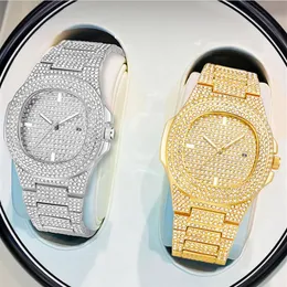 Wlisth Brand Date Quartz CWP Mens Women Watches Full Crystal Diamond Luminous Watch Oval Dial Extra Blin