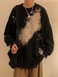 Herrtröjor tröjor tie-dye capless runda nack tröja mäns lös ins trendiga stiliga y2k märke män topp överdimensionerade crewneck sweatshirt casual 230822