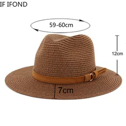Berets duży rozmiar 5960 cm Panama Hat Summer Sun Hats for Women Man Outdoor Beach Straw UV Cap Chapeau Jazz Trilby 230822