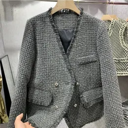 Kadın Ceketler Fransız Tarzı Zarif Vneck Tassel Border Tweet Ceket Kadın Moda Bahar Sonbahar Tasarım Ceketleri Bayanlar Nedensel Kısa Katlar 230822