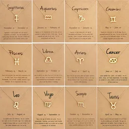 Klassische Zodiac -Halskette 12 Sternhalte Halsketten Horoskop -Symbol Halskette mit Wunschkarte Widder, Krebs, Waage, Gemini Mode Schmuck Großhandelspreis