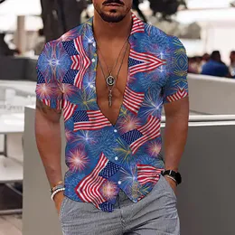 Męskie koszule casual colla t shirt Men for High Mens Fashion and Leisure 3D Digital Printing Button Upodendence Day Krótki rękaw