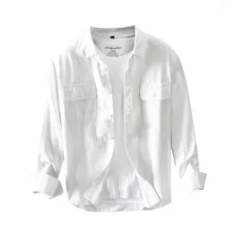 القمصان غير الرسمية للرجال خريف قميص طويل الأكمام سترة صدر جيب مزدوج الجيوب نقية اللون
