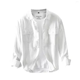 Camisas casuais masculinas outono de camisa de camisa de manga longa Páfões duplos bolsos de cor pura de cor sinalizada para o homem