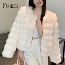 Womens Fur Faux FANIECES In Winter Coat High Quality Long Sleeve Collarless Cardigan Artificial Jackets Outerweart 230822