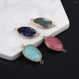 Charms Natural Blue Veins Stone Amazonite Flash Labradorite Double Hole Pendant Jewelry Connector DIY Making Accessories Gift