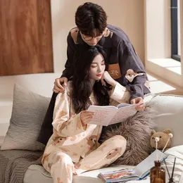 Mäns sömnkläder Bomull Autumn för par koreanska mode cardigan pyjamas Set män och kvinnor söta hombre pijama ropa de dormir