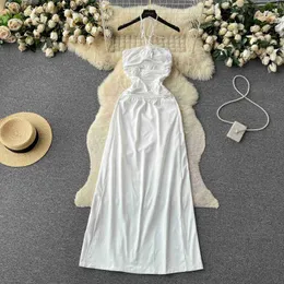 Повседневные платья Fashiona Chic Slim White Midi Party Dress Женский сексуальный выпускной дизайн цветочного дизайна без рукавов Sling Sline 2023