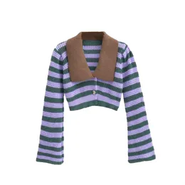 Damenpullover Unizera Sommer Wear Wear European und American Style Small Fashion Stripe Puppenhals Schlanker Fit Long Sleeve Card 230822