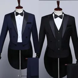 メンズスーツハイエンドパンツスーツ3 PCS GROOMSMAN WEDDING PARTY TUXEDOS BLACK BUSINATIONスーツダブルブレストコートベストパンツ