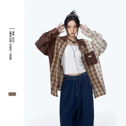 Camicia hip hop plaid streetwear harajuku retro patchwork manica lunga camicie oversize y2k 2023 camicette di cotone allentate