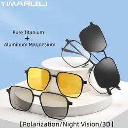 Модные солнцезащитные очки рамы yimaruili Алюминиевый магний ppure retro с двойным луком магнитный поляризованный ночной видения 3D -рецепты Рамки 9908 230822