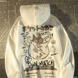 Herrtröjor tröjor nya i retro katt hoodie streetwear kvinnor förlorar japanska överdimensionerade silver räv sammet kappa y2k tröjor casual kawaii cloes l0823