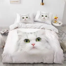 Sängkläder sätter 3D -sängkläder set vit täcke täcke täcke set compefar bäddsålen 140*210 cm storlek hundar husdjursdesign