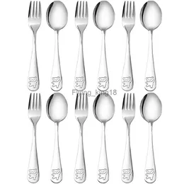 12 sztuk Kids Silverware ze stali nierdzewnej bezpieczne dla dzieci łyżka dla dzieci małe niedźwiedzie i widelca