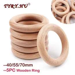 Teethers Toys 5Pcs 405570mm Wooden Ring Circle Beech DIY Molar Rod Wood Necklace Pendant Food Grade Teething Baby Teether 230822