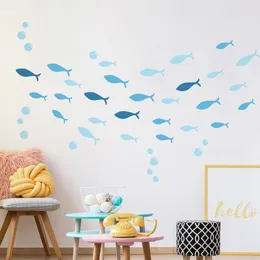 Adesivi a parete 42pcsset blu pesce in vinile muro per per bambini bagno bagno fai -da -te oceano scene di scuola materna art pa169 230822