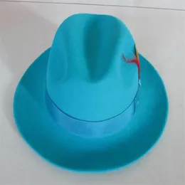 Modna moda fedoras wełna czapka męska Jezioro Blue Jazz Classic Light Feel Fedora Hat Fedfather Cowboy B-8119 Wide Brim Hats295o