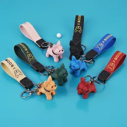 مفاتيح حبل الحبل اللطيف الشرير الفرنسي الكلب كيس مفتاح قلادة Bulldog Keyring Llavero Para Coche Carke -keychain chioce esconsory for women المجوهرات هدية 230823